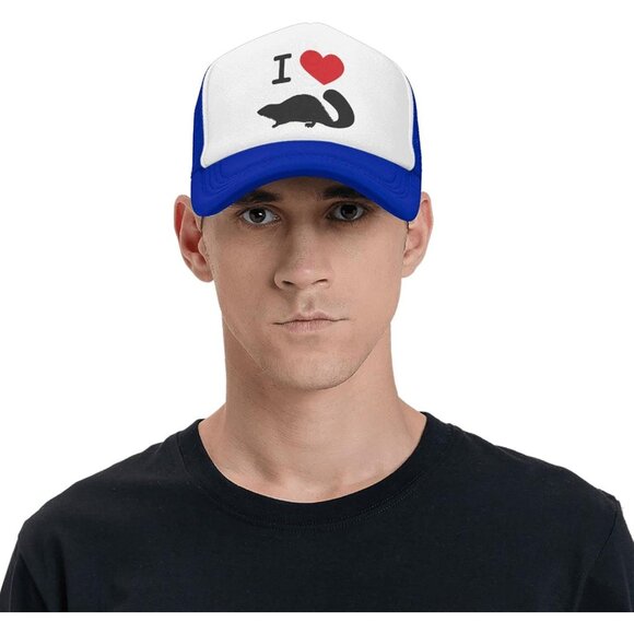 Unisex Blue Heart Beaver Love Hat Mesh Cap Adjustable Trucker Hat Baseball